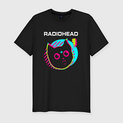 Мужская slim-футболка Radiohead rock star cat