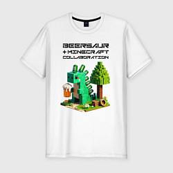 Футболка slim-fit Collaboration of Minecraft and beersaur - ai art, цвет: белый