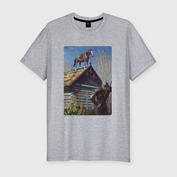 Мужская slim-футболка Геральд и плотва на крыше - обложка карты из Гвинт