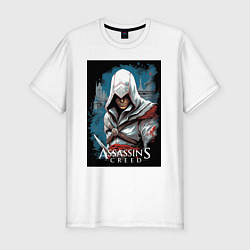 Мужская slim-футболка Assassins creed белый кинжал