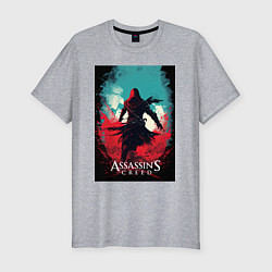 Мужская slim-футболка Assassins creed red blue abstract