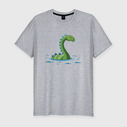 Мужская slim-футболка Динозаврик, плывущий в воде