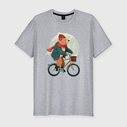Мужская slim-футболка Медвежонок на велосипеде