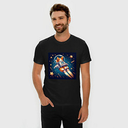 Футболка slim-fit Реактивный корги в космосе, цвет: черный — фото 2