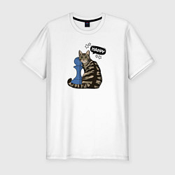 Мужская slim-футболка Кошка Юся и шахматная пешка
