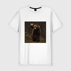 Мужская slim-футболка Медведи гуляют по лесу
