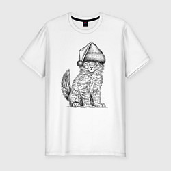 Мужская slim-футболка Новогодний котенок мейн-кун
