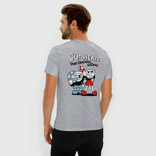 Мужская slim-футболка Cuphead and Mugman / Меланж – фото 4
