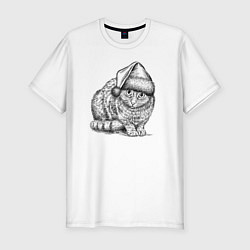 Мужская slim-футболка Новогодний котик