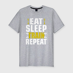 Мужская slim-футболка Eat sleep train
