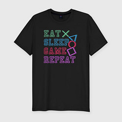 Мужская slim-футболка Eat play sleep repeat lettering
