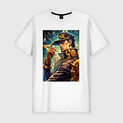 Футболка slim-fit Джотаро Куджо - fantasy ai art, цвет: белый