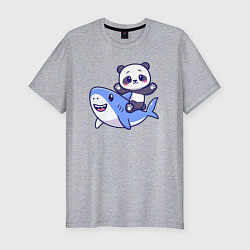 Мужская slim-футболка Панда и акула