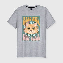 Мужская slim-футболка Винтажный рыжий кот пацифист