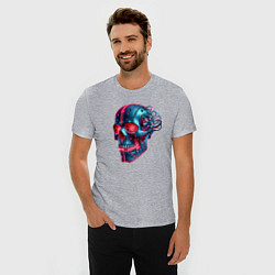 Футболка slim-fit Metal cyber skull - ai art, цвет: меланж — фото 2