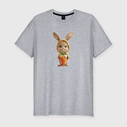 Мужская slim-футболка Веселый заяц - кролик с морковкой