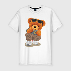 Мужская slim-футболка Плюшевый медведь в очках