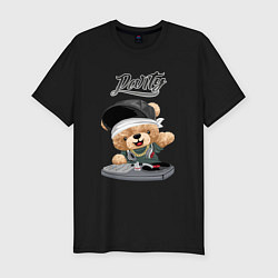 Мужская slim-футболка Плюшевый медвежонок диджей