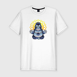 Мужская slim-футболка Забавная горилла медитирует