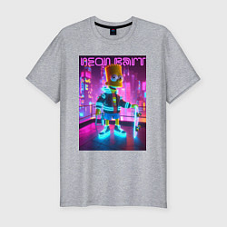 Мужская slim-футболка Neon Bart - with skateboard ai art fantasy
