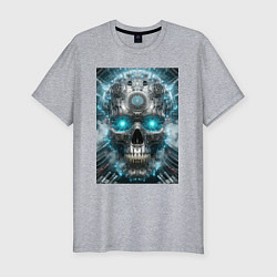 Футболка slim-fit Electrified cyber skull - ai art fantasy, цвет: меланж