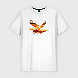 Мужская slim-футболка Летящий орел и пейзаж с эффектом двойной экспозици