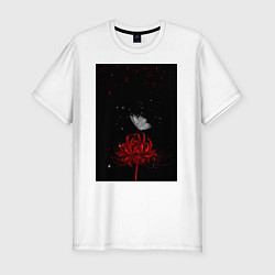 Футболка slim-fit Паучья лилия и бабочки, цвет: белый