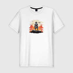 Мужская slim-футболка Одинокий самурай встречает восход солнца