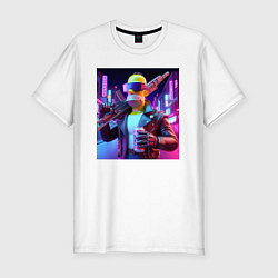 Мужская slim-футболка Крутой Гомер Симпсон с оружием и банкой пива
