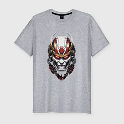 Мужская slim-футболка Красный киберпанк самурай