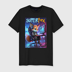 Футболка slim-fit Super fox gamer - ai art fantasy, цвет: черный