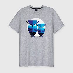 Футболка slim-fit Семья филинов на фоне большой луны, цвет: меланж