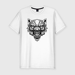 Футболка slim-fit Гневный черно-белый волк, цвет: белый
