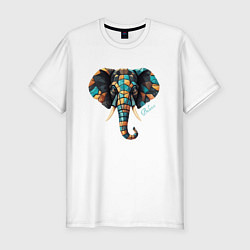 Футболка slim-fit Голова слона в мозайку, цвет: белый
