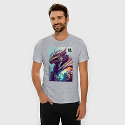 Футболка slim-fit Cool dragon - hieroglyph ai art, цвет: меланж — фото 2