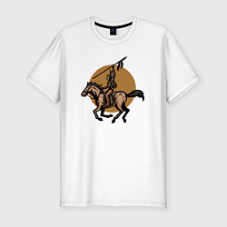 Футболка slim-fit Индеец с копьём на лошади, цвет: белый