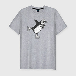 Мужская slim-футболка Пингвин на катке