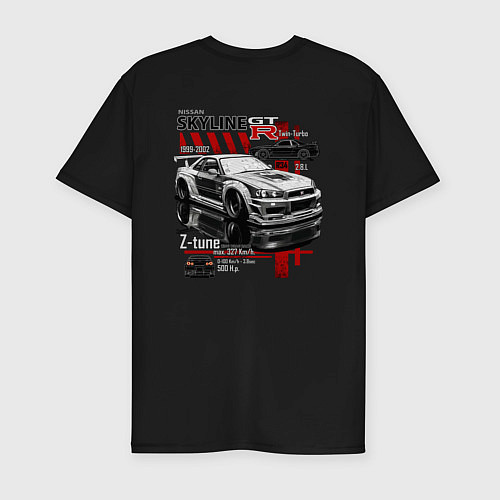 Мужская slim-футболка Skyline nissan gtr34 / Черный – фото 2