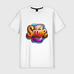Футболка slim-fit Текст smile, цвет: белый