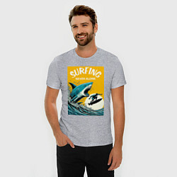Футболка slim-fit Акула и серфер - нейросеть, цвет: меланж — фото 2