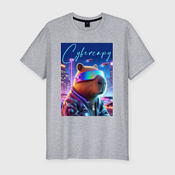 Мужская slim-футболка Cyber capybara - neon metropolis