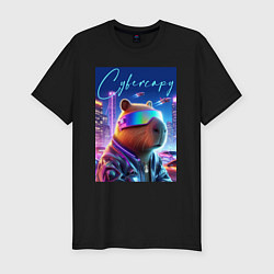 Футболка slim-fit Cyber capybara - neon metropolis, цвет: черный