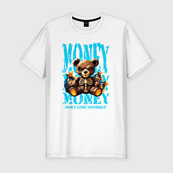 Мужская slim-футболка Скелет плюшевого мишки с мешками денег