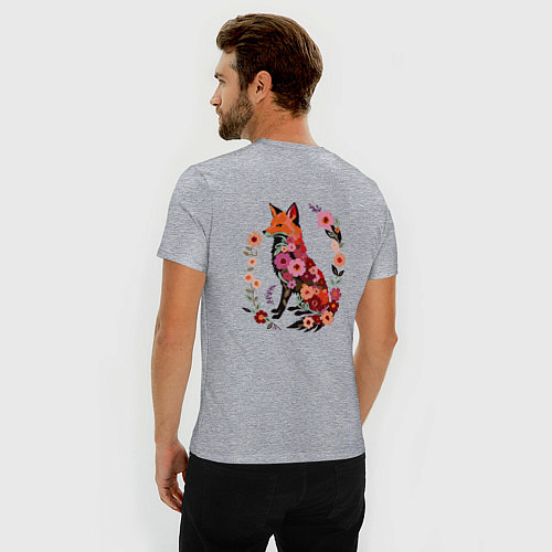 Мужская slim-футболка Лиса цветочный силуэт / Меланж – фото 4