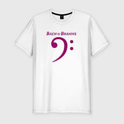 Мужская slim-футболка Бах и Брамс по-английски с басовым ключом маджента