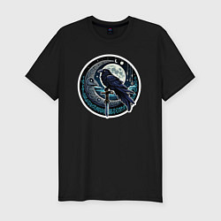 Футболка slim-fit Полнолуние ворон с мечом, цвет: черный