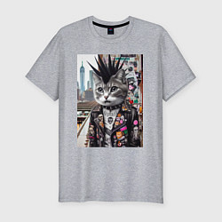 Футболка slim-fit Нью-Йоркский панк музыкант - нейросеть, цвет: меланж