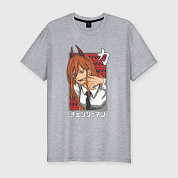 Футболка slim-fit Человек-бензопила Пауэр с рогами, цвет: меланж