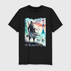 Футболка slim-fit Warrior samurai - ai art watercolor, цвет: черный