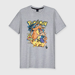 Мужская slim-футболка Покемоны все Pokemons